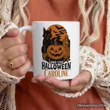 Carregar imagem no visualizador da galeria, Long Live Halloween Personalized Mug, Retro Black Cat Pumpkin Gift with Custom Name