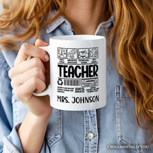 Load image into Gallery viewer, Teacher Label Personalized Mug, Funny Barcode for Dedicated Educators Gift with Custom Name