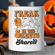 Carregar imagem no visualizador da galeria, Freak in the Sheets Ghost Personalized Mug, Naughty Halloween Gift with Custom Name