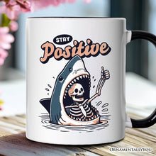 Carregar imagem no visualizador da galeria, Stay Positive Funny Shark and Skeleton Personalized Mug, Mental Health Motivational Gift with Custom Name