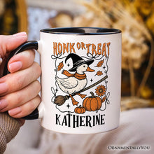 Carregar imagem no visualizador da galeria, Honk or Treat Goose Personalized Mug, Hilarious Halloween Gift with Custom Name