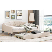 Carregar imagem no visualizador da galeria, Full Size Upholstered Tufted Daybed with Twin Size Trundle, Beige