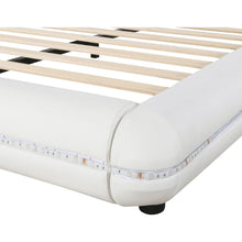 Carregar imagem no visualizador da galeria, Full Size Upholstery Platform Bed Frame with Sloped Headboard, White