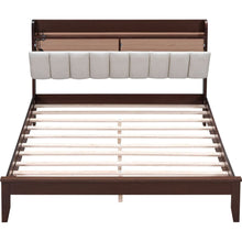 Carregar imagem no visualizador da galeria, 3-Pieces Bedroom Sets,Queen Size Wood Platform Bed and Two Nightstands,Storage Platform bed with USB and LED Lights-Walnut+Beige
