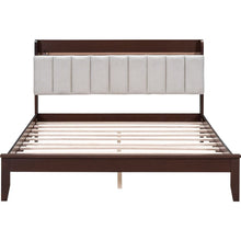 Carregar imagem no visualizador da galeria, 3-Pieces Bedroom Sets,Queen Size Wood Platform Bed and Two Nightstands,Storage Platform bed with USB and LED Lights-Walnut+Beige