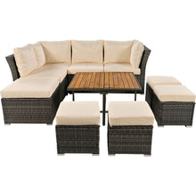 Carregar imagem no visualizador da galeria, Patio Furniture Set, 9 Piece Outdoor Conversation Set, CoffeeTable with Ottomans, Solid wood coffee table