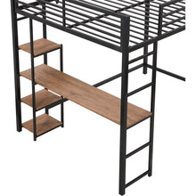 Carregar imagem no visualizador da galeria, Full Size Metal Loft Bed with Built-in Desk and Storage Shelves, Black