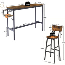 Load image into Gallery viewer, Bar Table Set with wine bottle storage rack. Rustic Brown, 47.24" L x 15.75" W x 35.43" H.