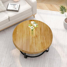 Carregar imagem no visualizador da galeria, 31.5" Modern round coffee table Wooden carving pattern coffee table with metal legs for living room reception room office Golden