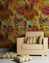 Carregar imagem no visualizador da galeria, Japanese Art Koi Fish Peel and Stick Wallpaper. Gold Flowers Background. Removable Wall Mural #6192