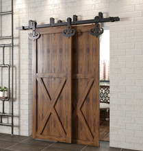 Load image into Gallery viewer, Double Track U-Shape Bypass Sliding Barn Door Hardware Kit - Mustache Design Roller