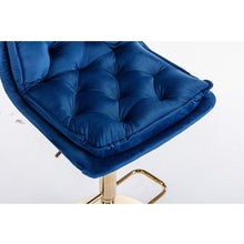 Carregar imagem no visualizador da galeria, Set of 2 Bar Stools, with Chrome Footrest and Base Swivel Height Adjustable Mechanical Lifting Velvet + Golden Leg Simple Bar Stoo, blue