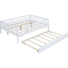 Carregar imagem no visualizador da galeria, Full Size Wood Daybed with Trundle and Fence Guardrails, White