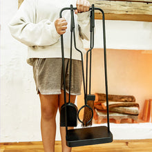 Load image into Gallery viewer, Black Iron Fireplace Tool Set with Shovel Brush Tongs