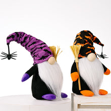 Carregar imagem no visualizador da galeria, Halloween Gnome Set with Bat and Spider Accents, Orange and Purple Individual Gnomes Holding Broom