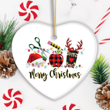 Load image into Gallery viewer, School Teacher Holiday Plaid Christmas Ornament Bundle, Ceramic Appreciation Gifts