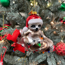 Carregar imagem no visualizador da galeria, Sloth and Candy Cane Glass Christmas Ornament