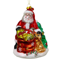 Load image into Gallery viewer, Santa with Dog and Giant Gift Bag Glass Christmas Ornament