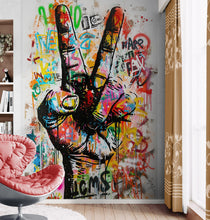 Load image into Gallery viewer, Modern Street Art Wallpaper. Graffiti Peace Sign Wall Mural. #6819