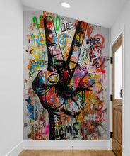 Load image into Gallery viewer, Modern Street Art Wallpaper. Graffiti Peace Sign Wall Mural. #6819