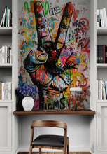 Load image into Gallery viewer, Modern Street Art Wallpaper. Graffiti Peace Sign Wall Mural. #6819