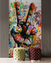 Load image into Gallery viewer, Modern Street Art Wallpaper. Graffiti Peace Sign Wall Mural. #6819