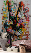 Load image into Gallery viewer, Modern Street Art Wallpaper. Graffiti Peace Sign Wall Mural. #6819