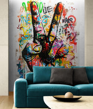 Load image into Gallery viewer, Modern Street Art Wallpaper. Graffiti Peace Sign Wall Mural. #6819