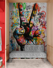 Load image into Gallery viewer, Modern Street Art Wallpaper. Graffiti Peace Sign Wall Mural. #6819