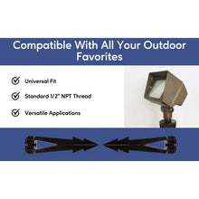 Carregar imagem no visualizador da galeria, Ground Metal Stakes for 12V Fixtures - Spike Mount with 1/2" NPT Thread- Pack(2)