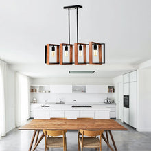 Carregar imagem no visualizador da galeria, Hanging Lights for Hall with Rustic Wood, 4-Light Fixture & Black Metal Design