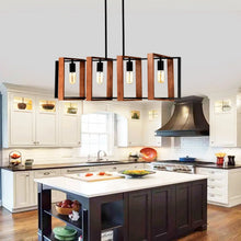 Carregar imagem no visualizador da galeria, Hanging Lights for Hall with Rustic Wood, 4-Light Fixture & Black Metal Design