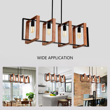 Carregar imagem no visualizador da galeria, Hanging Lights for Hall with Rustic Wood, 4-Light Fixture & Black Metal Design