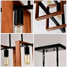 Carregar imagem no visualizador da galeria, Hanging Lights for Hall with Rustic Wood, 4-Light Fixture & Black Metal Design