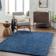 Carregar imagem no visualizador da galeria, Faina Solid Dark Blue Shag Rug Washable