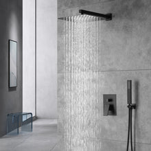 Cargar imagen en el visor de la galería, Matte Black Wall Mounted Rainfall Shower Faucet Dual Function with Pressure Balance Rough-In Valve