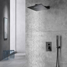 Cargar imagen en el visor de la galería, Matte Black Wall Mounted Rainfall Shower Faucet Dual Function with Pressure Balance Rough-In Valve