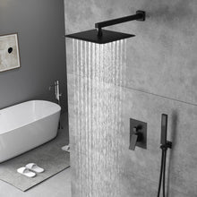 Cargar imagen en el visor de la galería, Matte Black Wall Mounted Rainfall Shower Faucet Dual Function with Pressure Balance Rough-In Valve