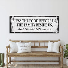 Load image into Gallery viewer, Bless the food before us canvas sign, dining room sign, kitchen sign, mothers day gift, kitchen wall art, dining room wall art