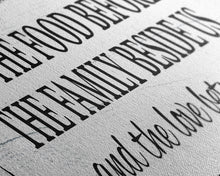 Load image into Gallery viewer, Bless the food before us canvas sign, dining room sign, kitchen sign, mothers day gift, kitchen wall art, dining room wall art