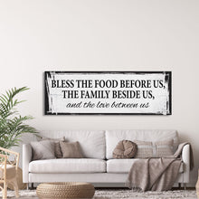Load image into Gallery viewer, Bless the food before us canvas sign, dining room sign, kitchen sign, mothers day gift, kitchen wall art, dining room wall art