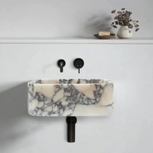 Carregar imagem no visualizador da galeria, Calacatta Viola Marble Rectangular Wall-mount Bathroom Sink (W)12" (W)18" (H)7"