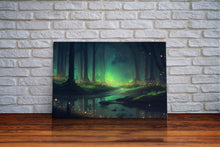Carregar imagem no visualizador da galeria, Fireflies light up a mystical fantasy forest, framed canvas art, framed print