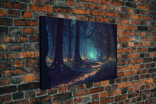 Carregar imagem no visualizador da galeria, Fireflies light up a mystical fantasy forest at night, framed canvas art, framed print