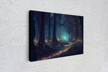 Carregar imagem no visualizador da galeria, Fireflies light up a mystical fantasy forest at night, framed canvas art, framed print