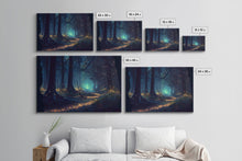 Carregar imagem no visualizador da galeria, Fireflies light up a mystical fantasy forest at night, framed canvas art, framed print
