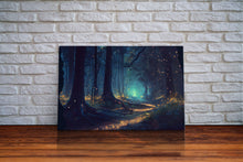 Carregar imagem no visualizador da galeria, Fireflies light up a mystical fantasy forest at night, framed canvas art, framed print
