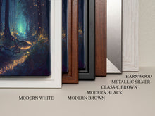 Carregar imagem no visualizador da galeria, Fireflies light up a mystical fantasy forest at night, framed canvas art, framed print