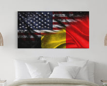 Load image into Gallery viewer, American and Belgium Flag Mashup, Belgium Flag, Framed Canvas Print, Framed American Flag Art, Patriotic Immigrant Art