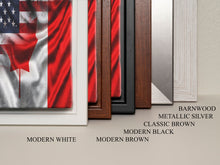 Load image into Gallery viewer, American and Canadian Flag Mashup, Canada Flag, Framed Canvas Print, American Flag Art Patriotic Immigrant Art Heritage Dual Citizenship Art